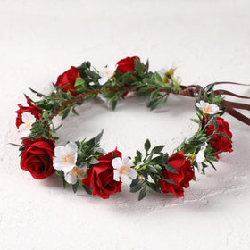 KorViSHOW Rose Hair Flower Crown on model, ideal for weddings and celebratory photos