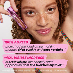 Kosas Air Brow close-up shows defined, fluffy brows after application.
