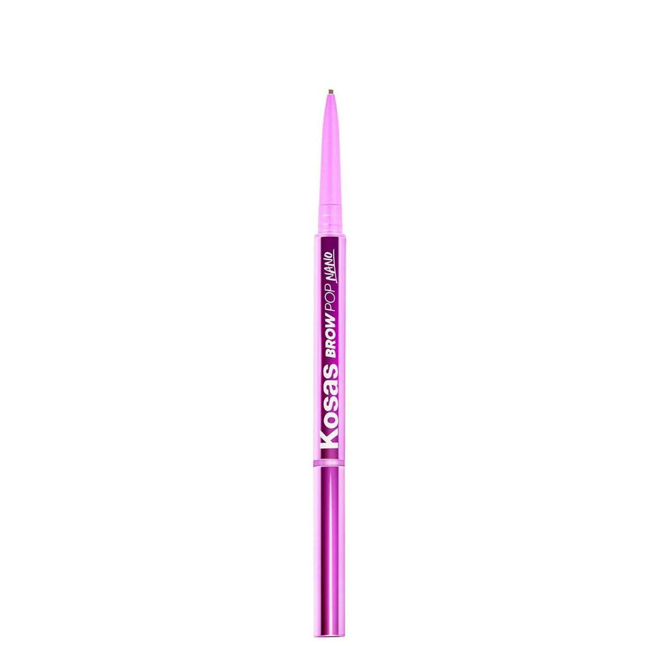 Kosas Brow Pop Nano eyebrow pencil 1mm tip for precise hair-like strokes.