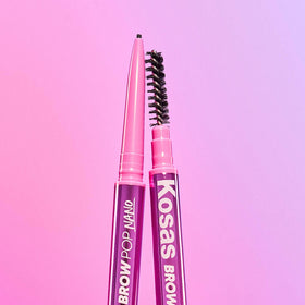 Kosas Brow Pop Nano eyebrow pencil offers buildable color for soft definition.
