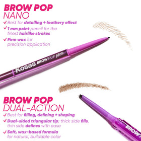 Kosas Brow Pop Nano eyebrow pencil provides a feathered finish for natural brows.
