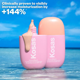 Kosas travel kit: mini sunscreen in purse-friendly packaging for easy reapplication.