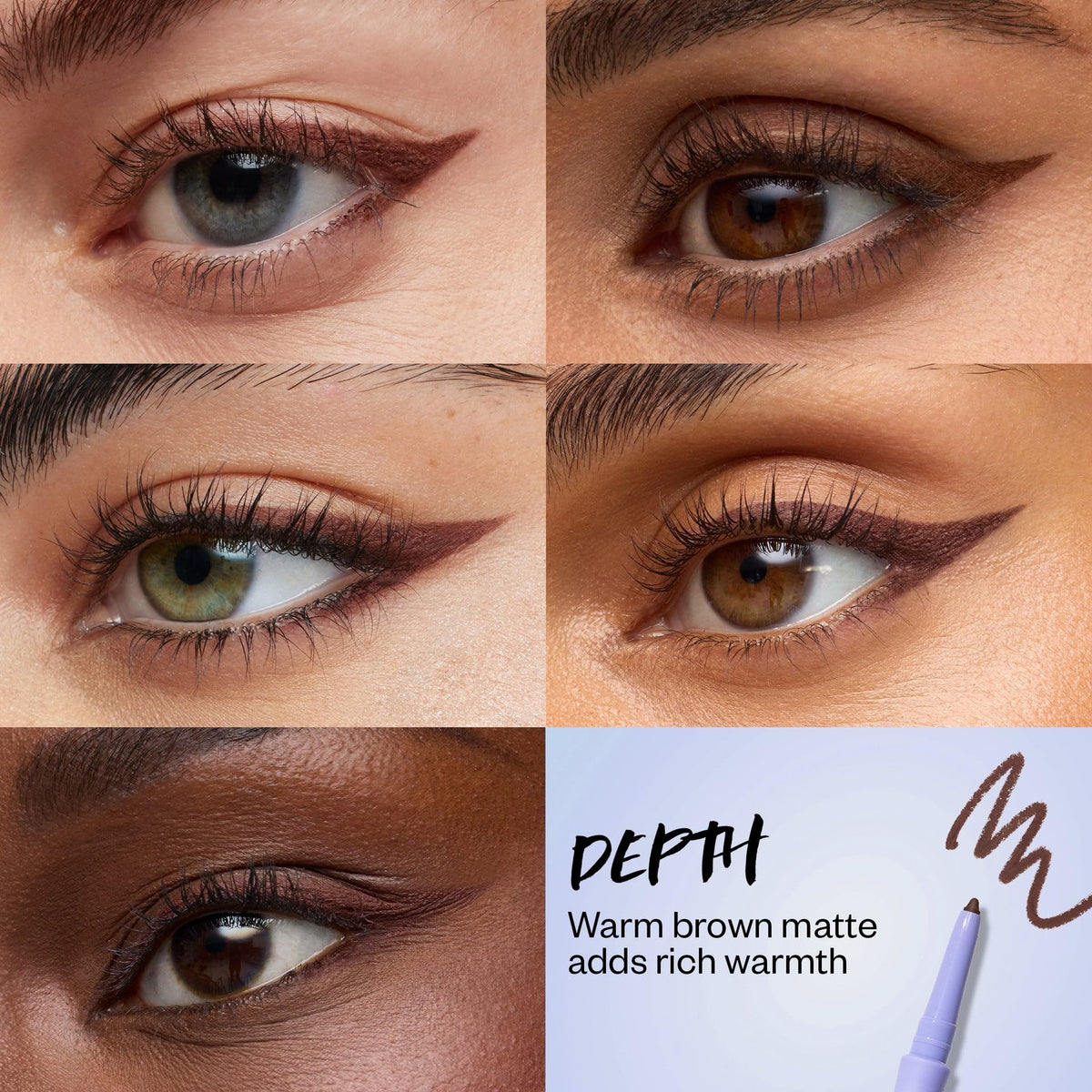 Kosas Soulgazer Depth warm brown swatch previews rich color payoff