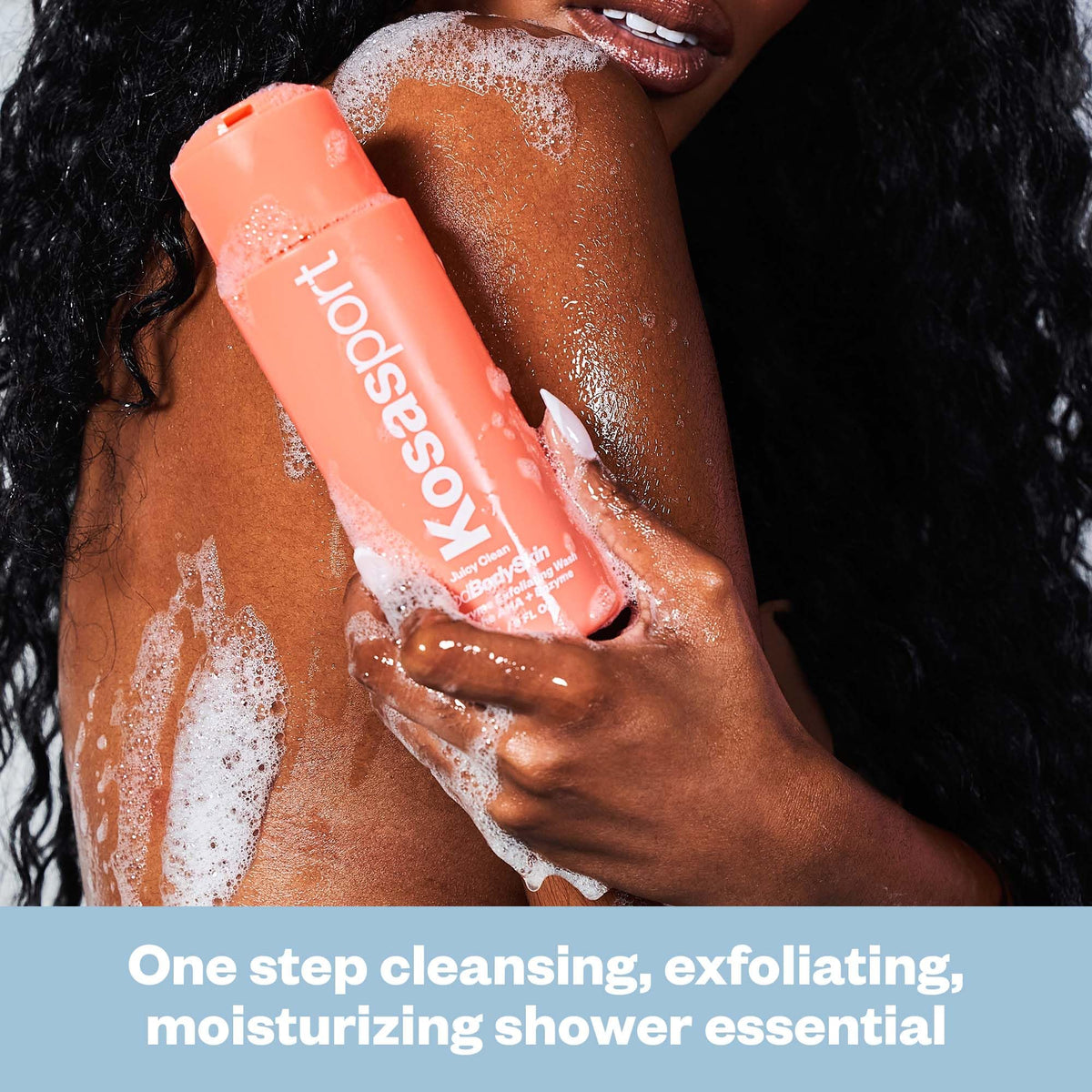 Close-up Kosasport lather demonstrates gentle exfoliation