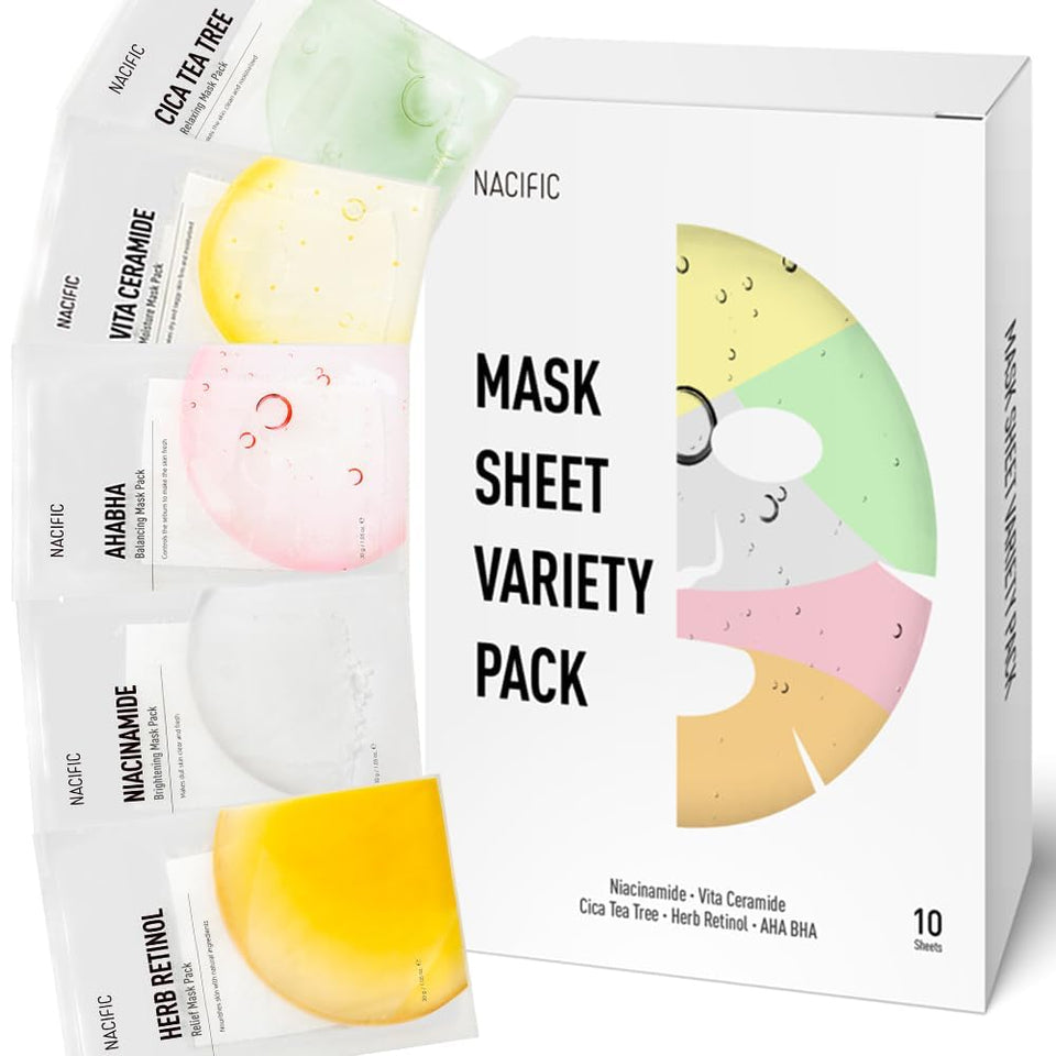 KOSBEAUTY NACIFIC 10-sheet variety pack front view for easy skincare routine