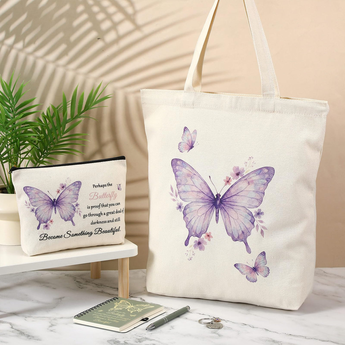 Kosiz butterfly gift canvas bag shows durable material for travel and work.
