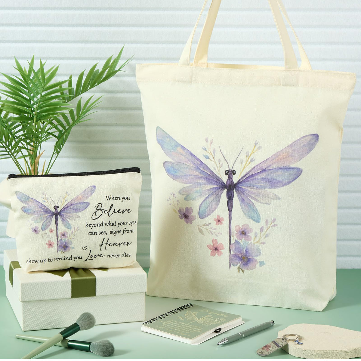 Kosiz dragonfly canvas bag with soft colors for stylish carry.