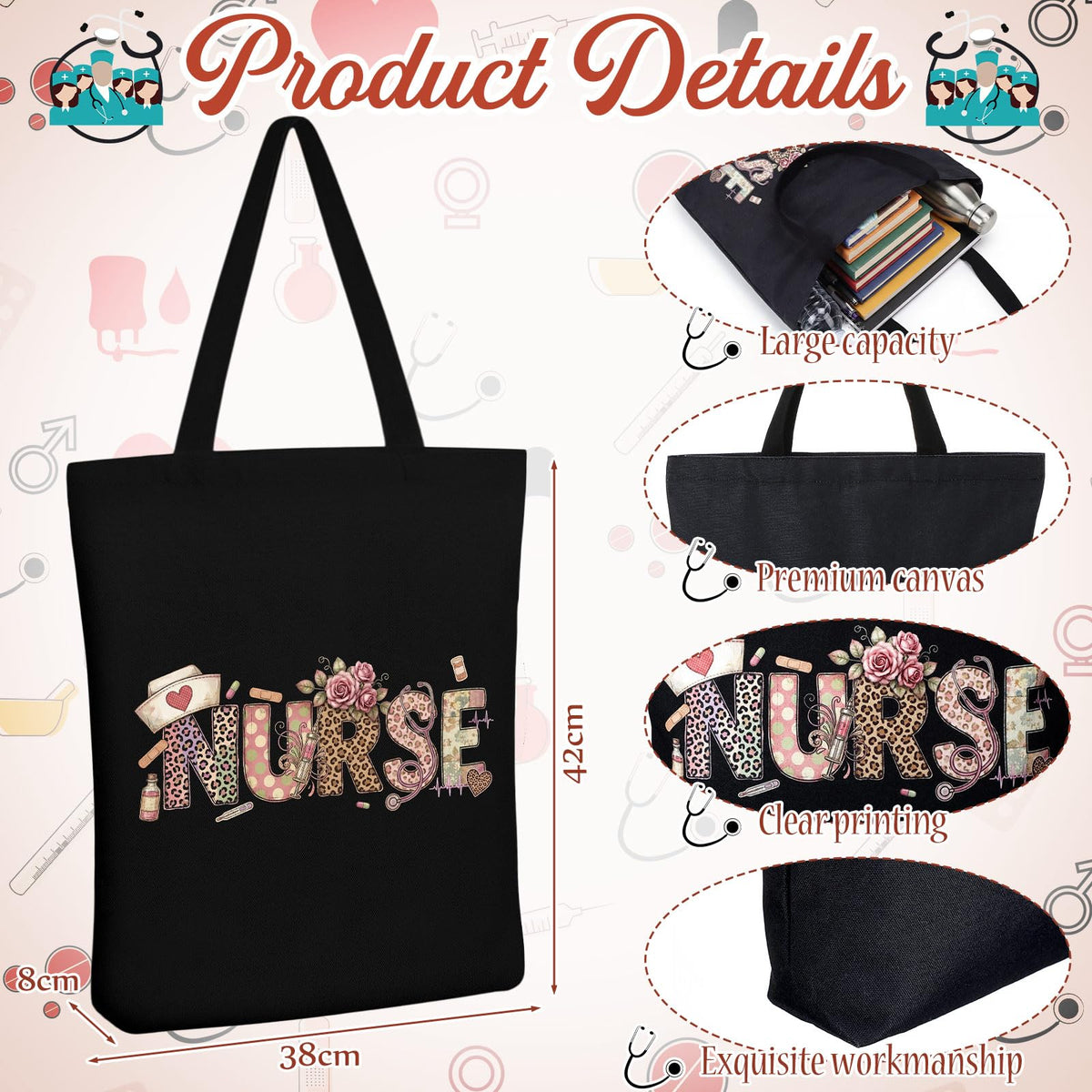 Kosiz canvas bag design with floral accents for daily tote versatility