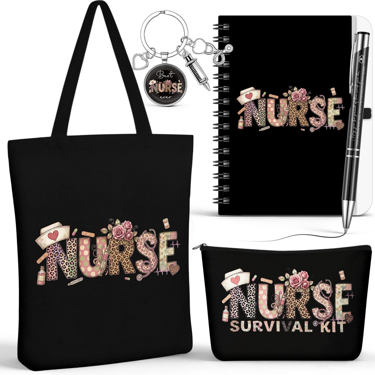 Kosiz Nurse Gifts cosmetic bag design with leopard print for easy makeup storage on busy shifts