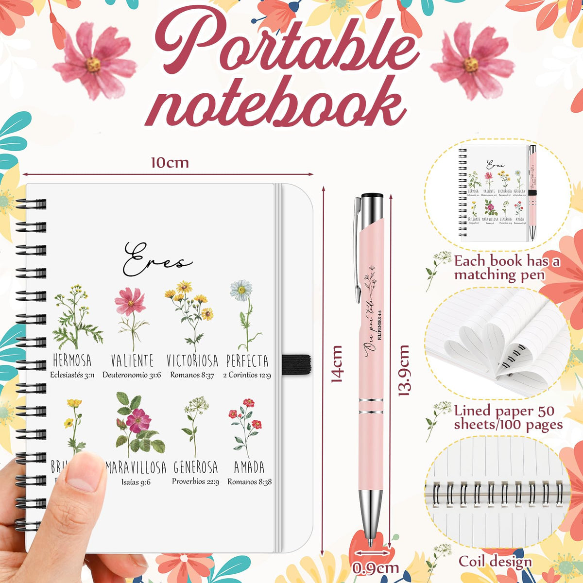 Kosiz coil notebook with Spanish verses for planning and note taking.