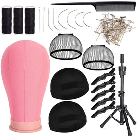 Koskusder 22-inch pink canvas wig head with stand for easy wig shaping