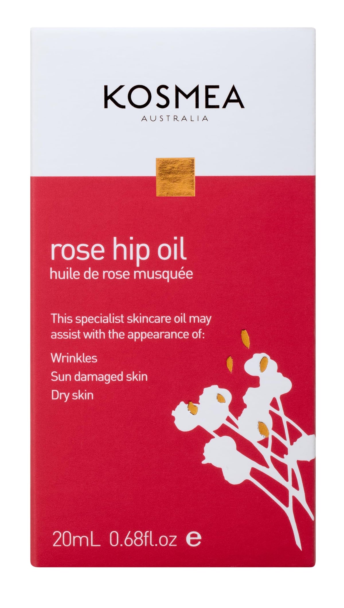 Kosmea Rosehip Oil dropper close-up showing deep skin nourishment