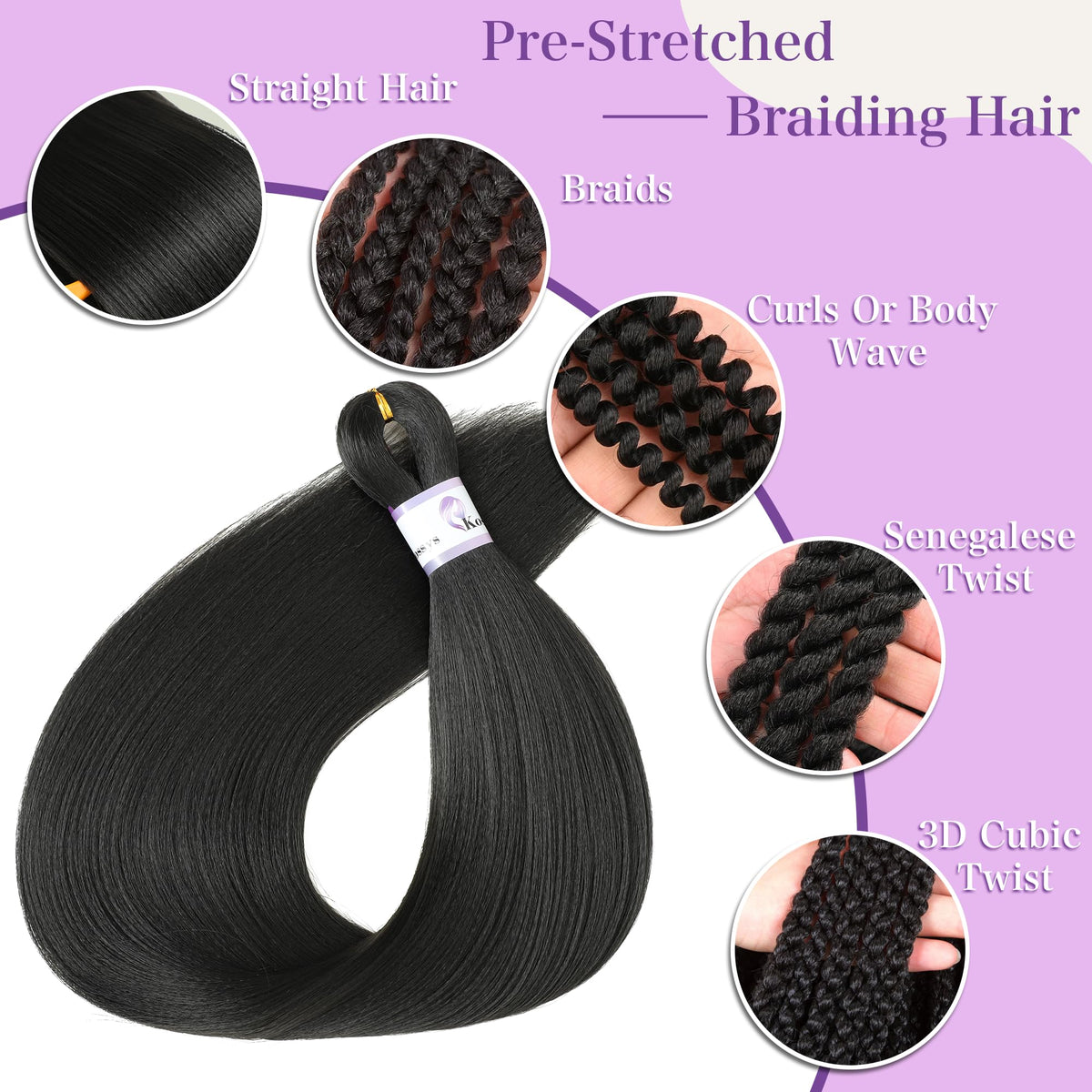 Kossys pre-stretched braiding hair no chemical smell in unboxing