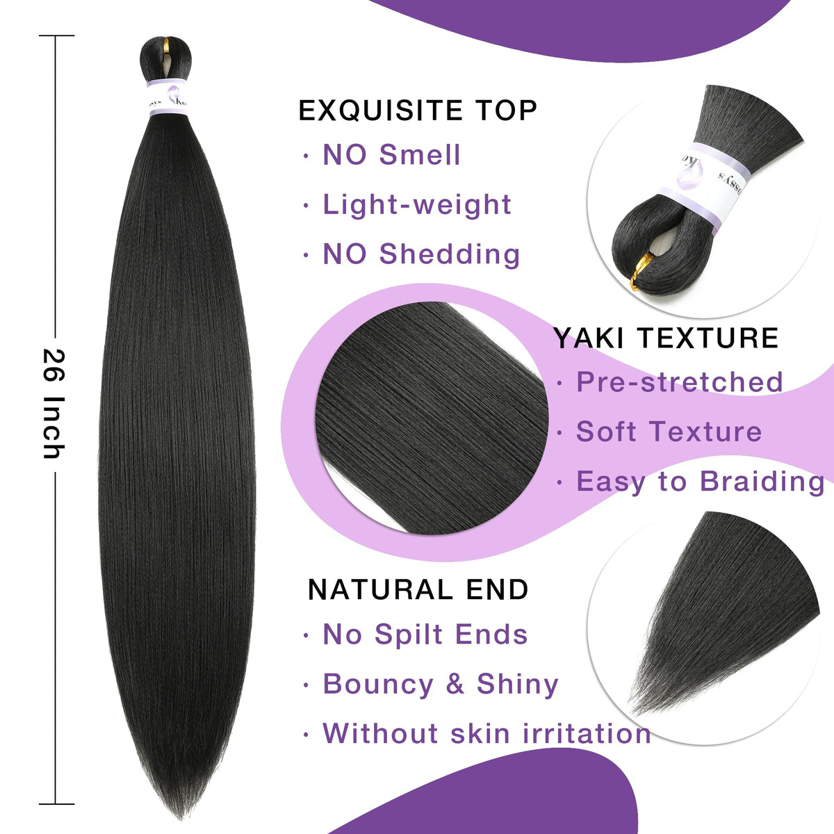 Kossys soft Yaki texture close-up showing natural-look fibers