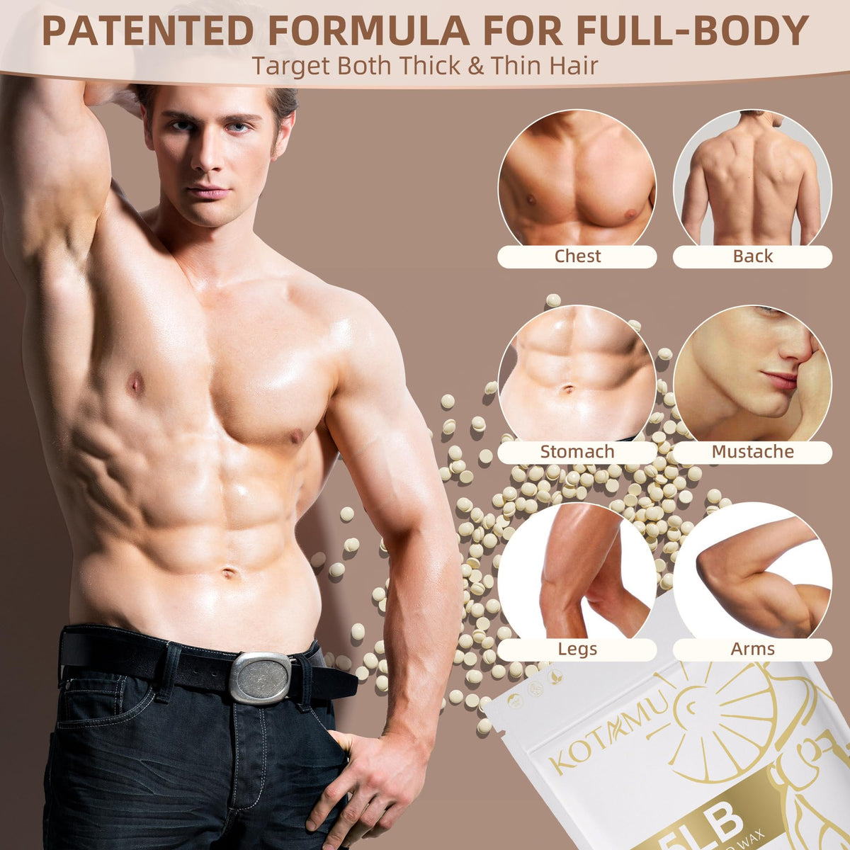 KOTAMU Brazilian waxing beads for delicate areas with clean removal