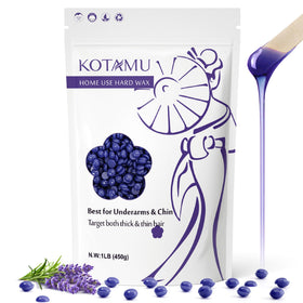 KOTAMU lavender hard wax beads in bottle for gentle, lasting smoothness.