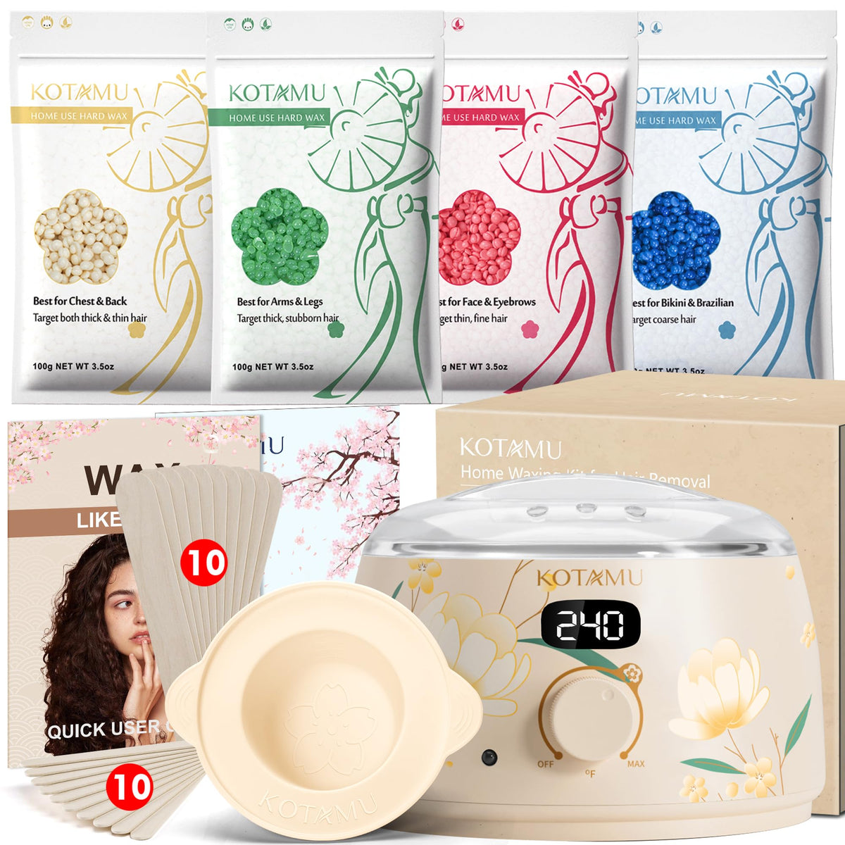 KOTAMU waxing kit digital wax warmer heats evenly for at-home salon results.