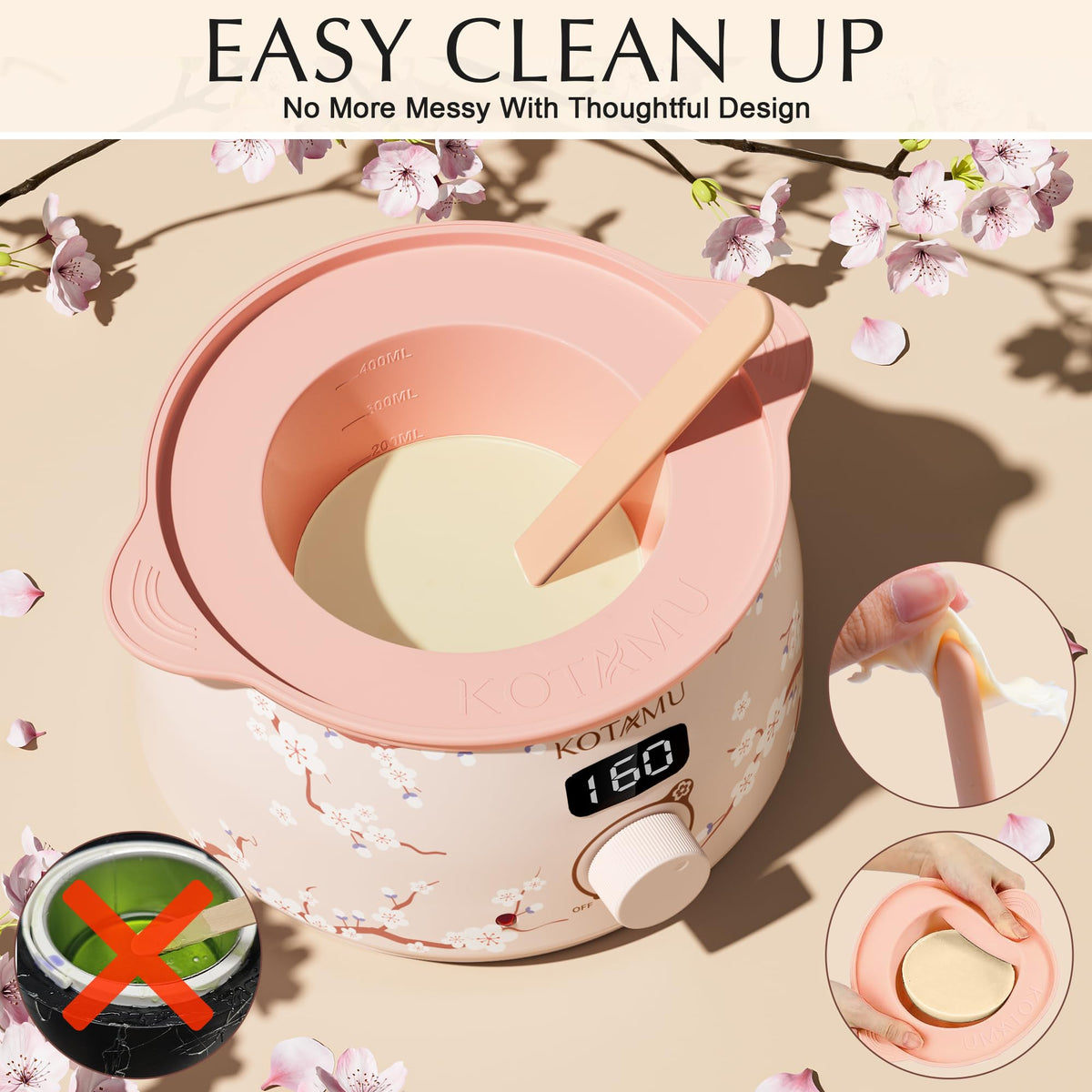 KOTAMU full-body-use supports facial, underarm, and leg waxing at home.