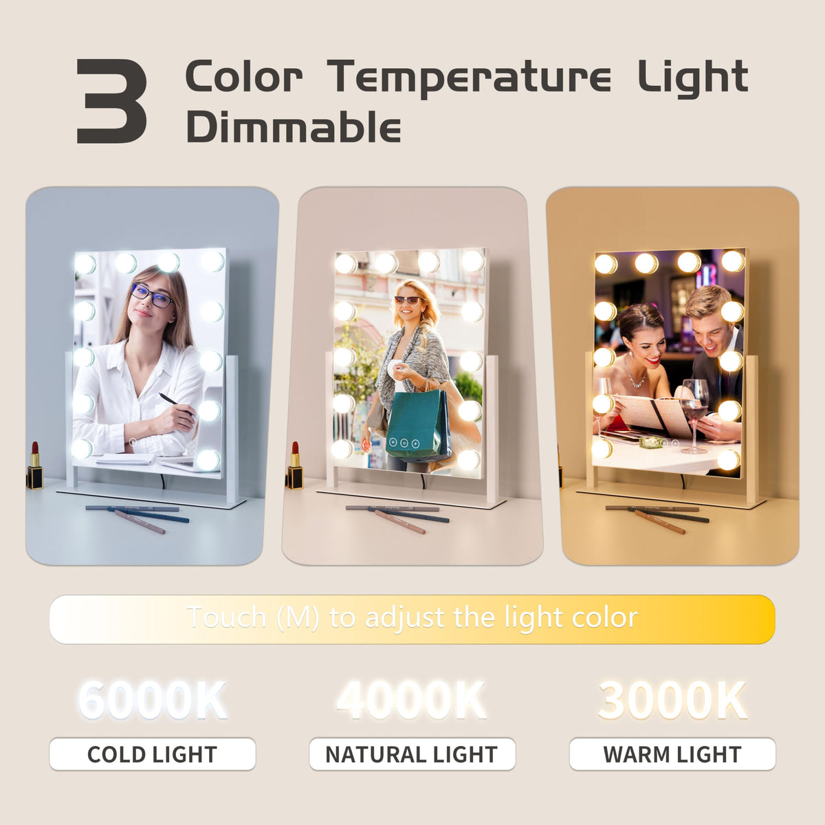 Kotdning vanity mirror detachable 10x magnification aids precise mascara and eyeliner application.
