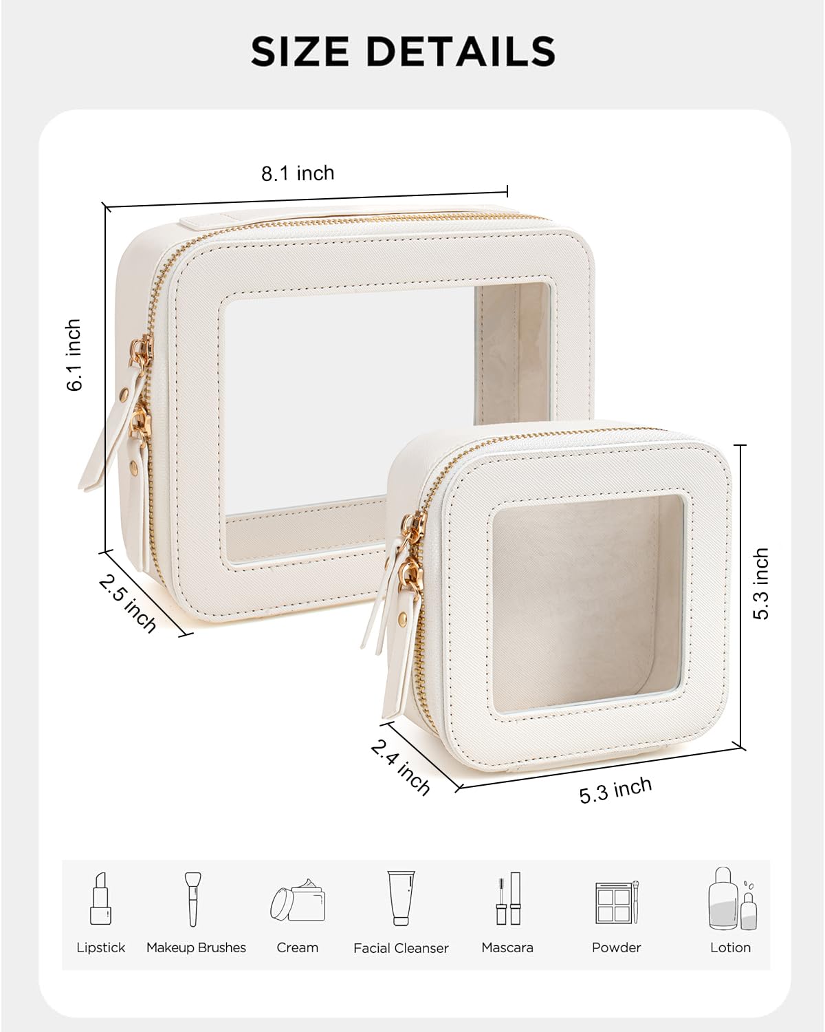 KOTORA Clear Makeup Bag Set large side view for organized travel