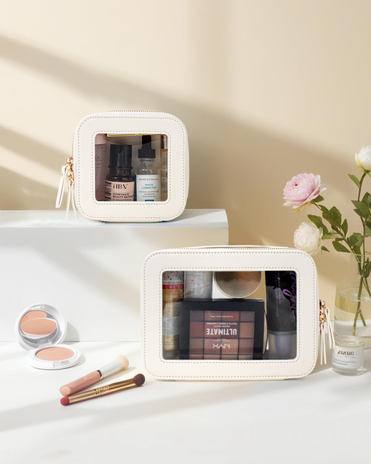 KOTORA Clear Makeup Bag Set mini front view for compact storage