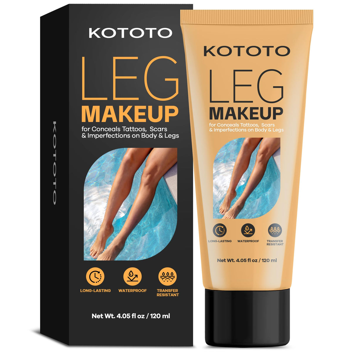 Kototo Tattoo Cover Up Makeup bottle demonstrates waterproof formula for long-lasting skin coverage.