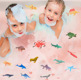 Kottke shark bath bombs show red water effect for a playful scene