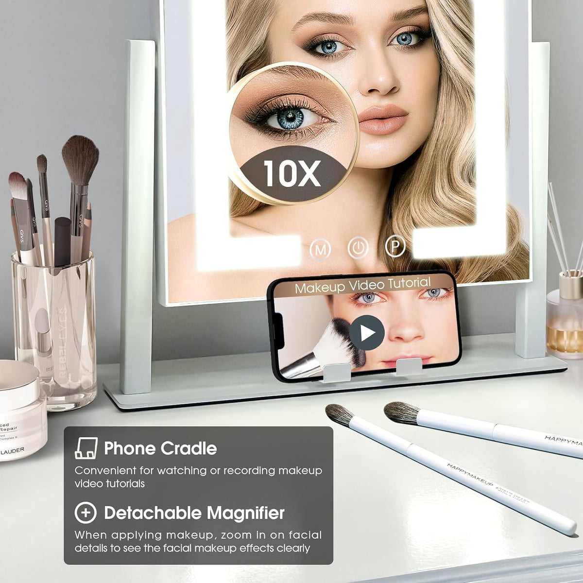 Kottova vanity mirror with detachable phone holder for hands-free tutorials.