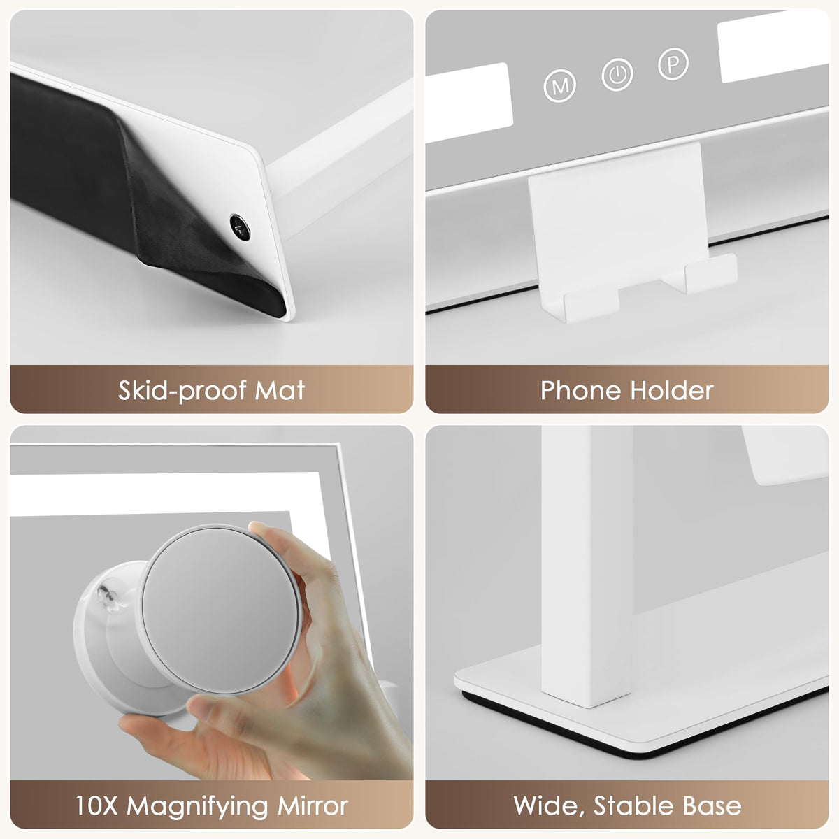 Kottova vanity mirror with sturdy base stays secure on your countertop.