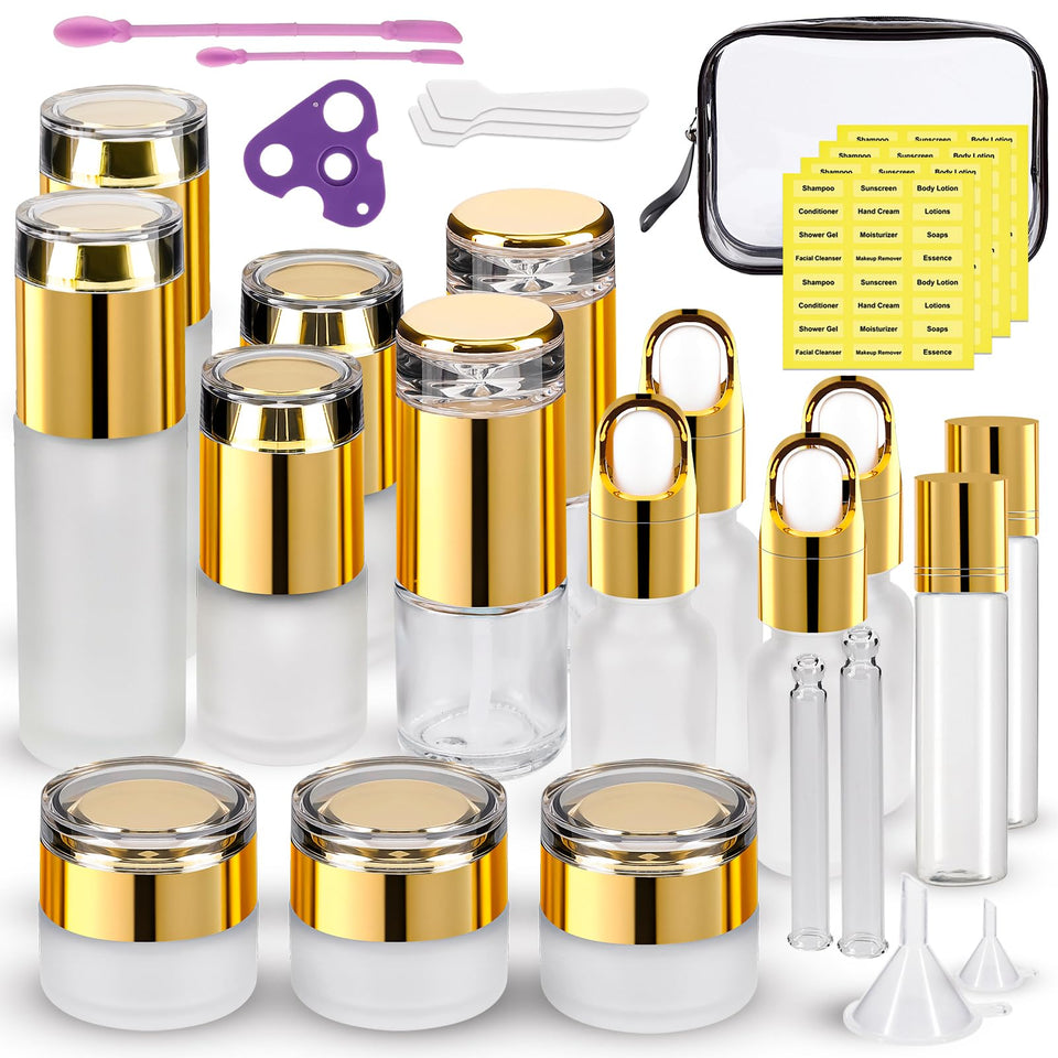KOUWICH glass travel bottle pump 1.3oz for durable, leak-free creams on the go.