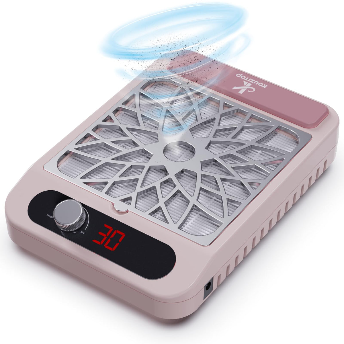 Kouzitop nail dust collector showing 360-degree suction at workstation for clean air
