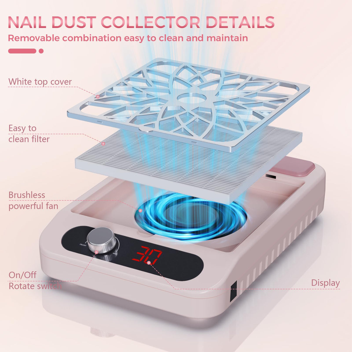 Kouzitop compact design fits small manicure tables in a compact profile