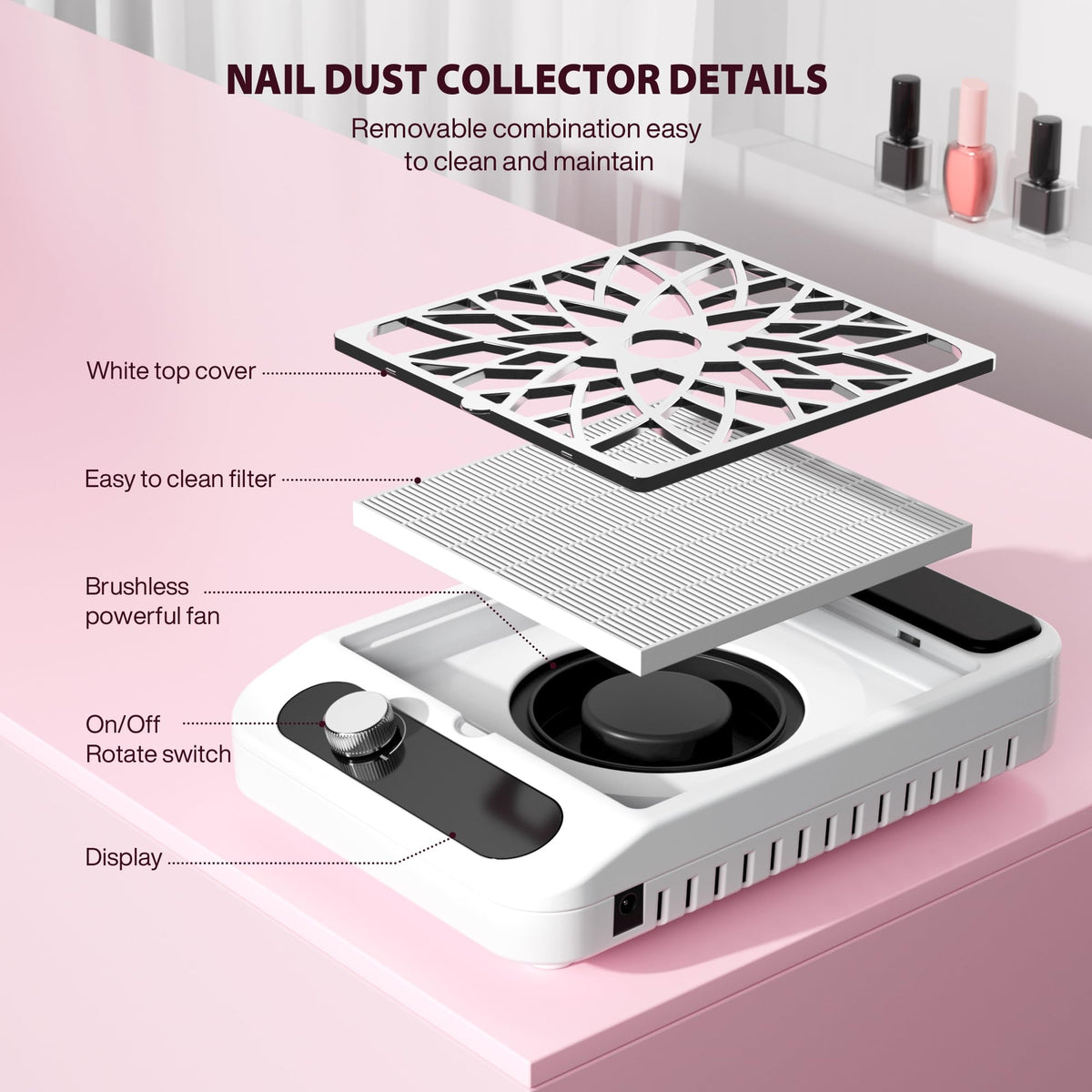 Kouzitop compact dimensions fit neatly on a manicure table.