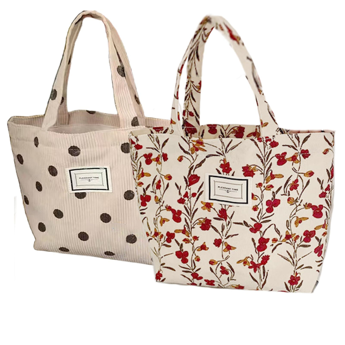 Kovewon floral corduroy tote front view, ideal daily essential bag