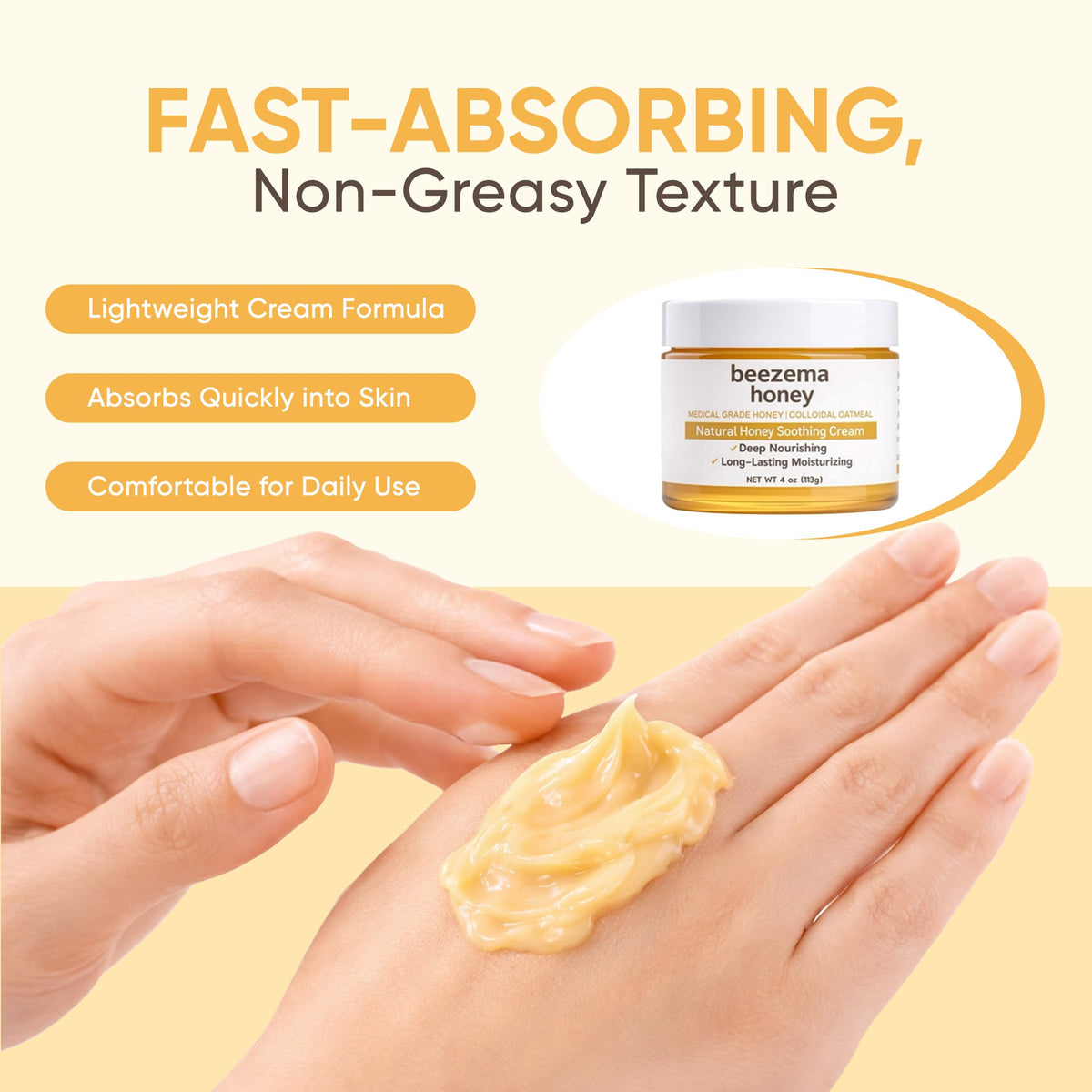 KOVGOCY Beezema honey cream on arms shows versatile body care use.