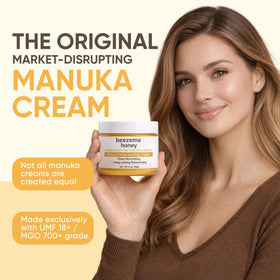 KOVGOCY Beezema honey cream dispenser highlights quick, non-greasy hydration.