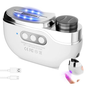 KOYIOOUADO electric nail clipper front view highlighting the 4-in-1 design for home manicures.