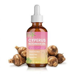 KPEBN Cyperus Rotundus Oil close-up of natural blend with aloe, tea tree and jojoba.