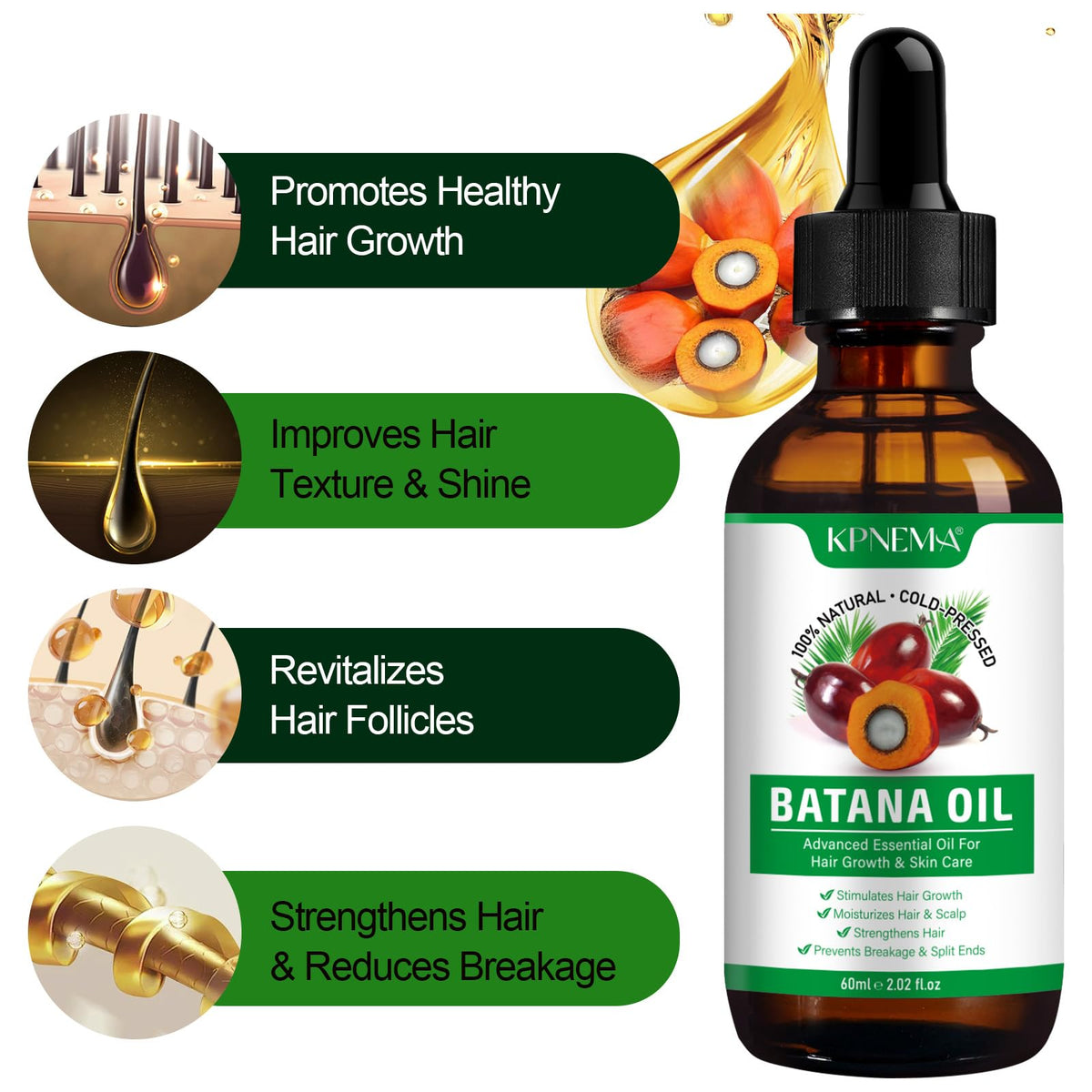 KPNEMA Batana oil for hair growth application, nourishes roots