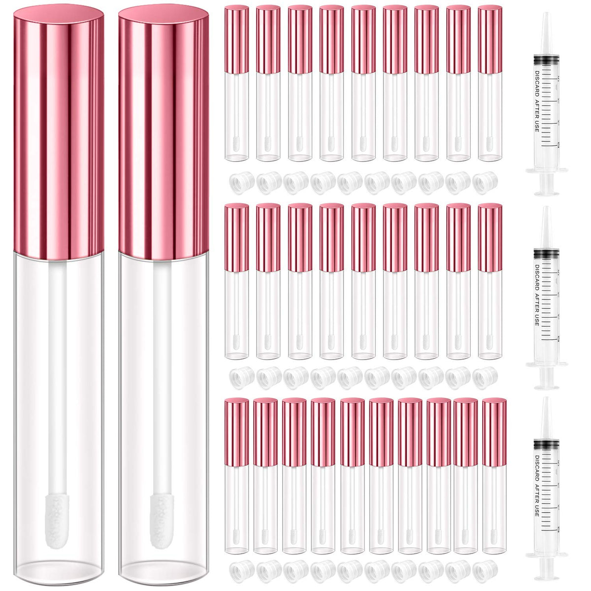 KPX lip gloss tubes with clear pink cap set, ideal for DIY gloss samples.