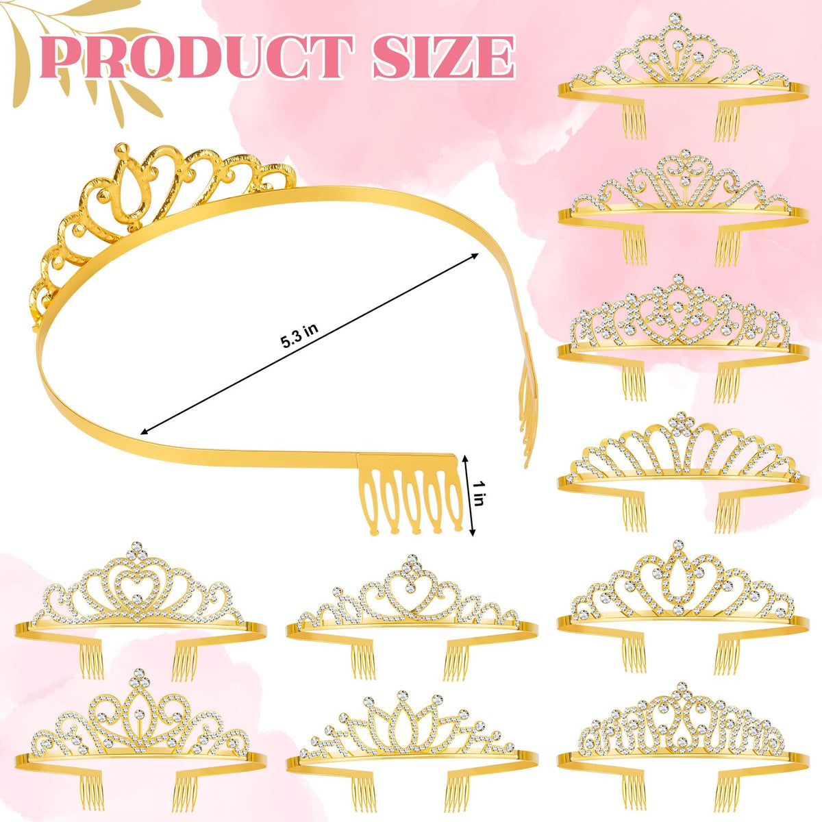 KQYSLXG gold princess headband on hair demonstrates secure comb design.