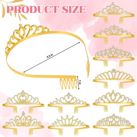 KQYSLXG gold princess headband on hair demonstrates secure comb design.