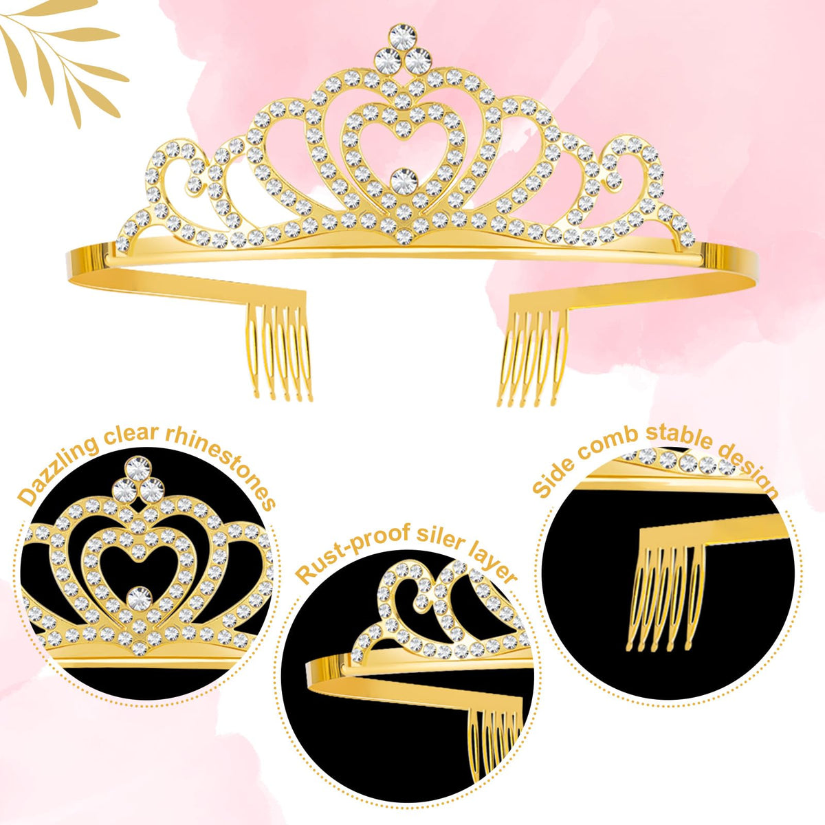 KQYSLXG princess headband comb-detail highlights durable metal and rhinestones.