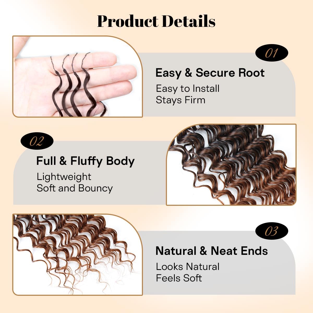 KRALER pre-separated crochet hair extensions 1b/30 18in natural daily wear look