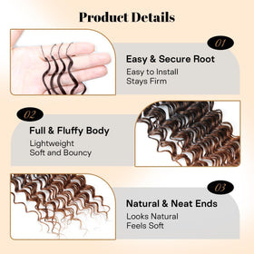KRALER pre-separated crochet hair extensions 1b/30 18in natural daily wear look
