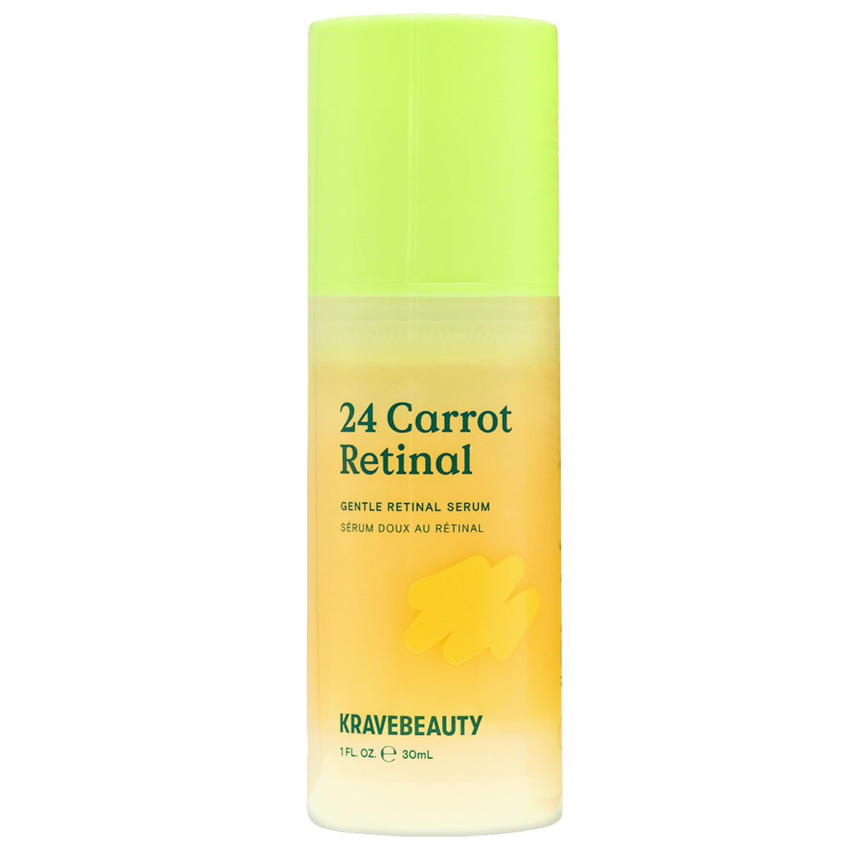 KraveBeauty 24 Carrot Gentle Retinal Serum bottle close-up for nightly skincare routine