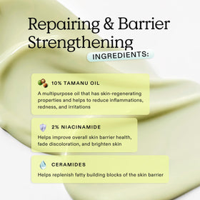 Niacinamide and ceramides illustrate barrier-supporting synergy in the product.