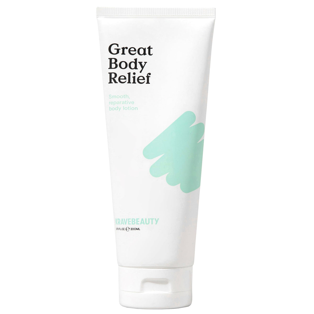 KraveBeauty Great Body Relief bottle with pump demonstrates fast-absorbing fragrance-free hydration.
