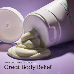 KraveBeauty Great Body Relief cream texture spreads easily for light, non-greasy moisture.