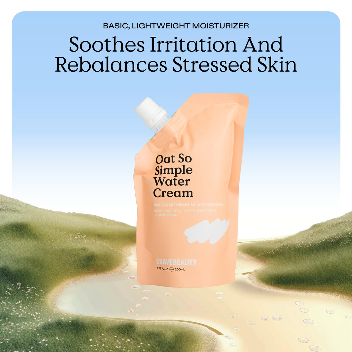 KraveBeauty Oat So Simple bottle highlights Oat Extract, Trehalose, and Squalane for calm skin.